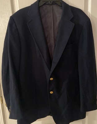 Vintage Stanley Blacker 100% Wool Navy Blue/Gold Button  Blazer /Jacket 46