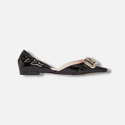 Roger Vivier Women's Black Viv' Canard D'Orsay Ballerinas In Leather Size 36