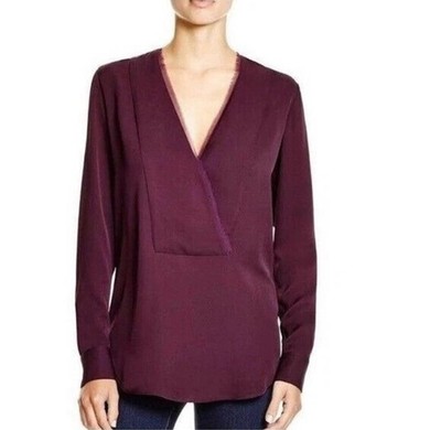 Size Medium THEORY Ramallah 100% Silk Crossover Effect Blouse Top Purple READ