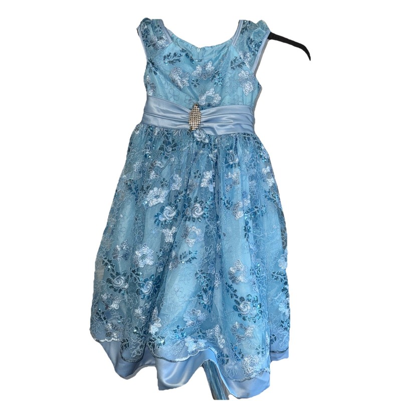 Princess Kloset Girls Formal Elegant Blue Glitter Flowers  Lined Dress Twirl 5-6