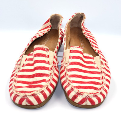 Aerosoles Red and White Striped Canvas Slip-on Flats Featuring Distressed Edges 