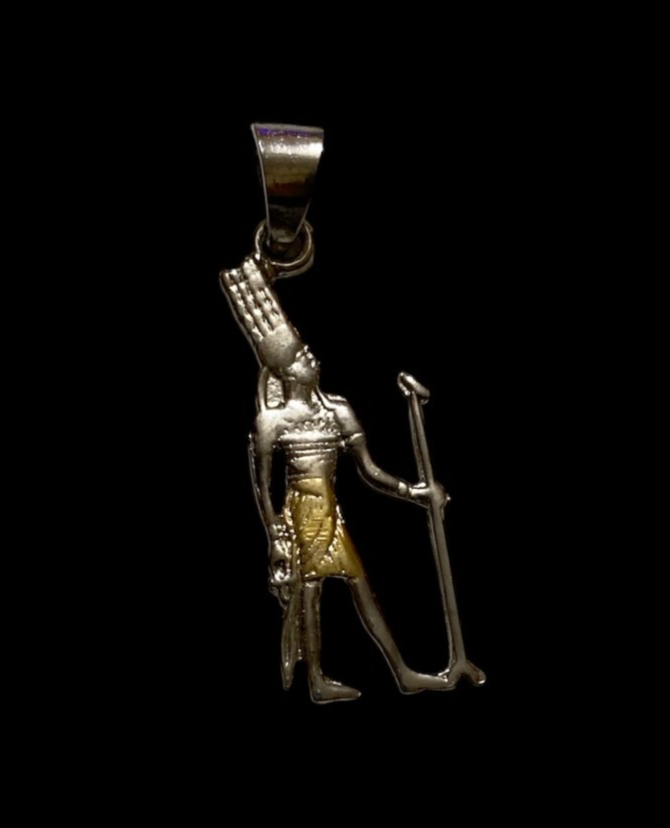 Rare Egyptian God Amun Ra Holding His Sceptre Pendant from 925 Sterling Silver
