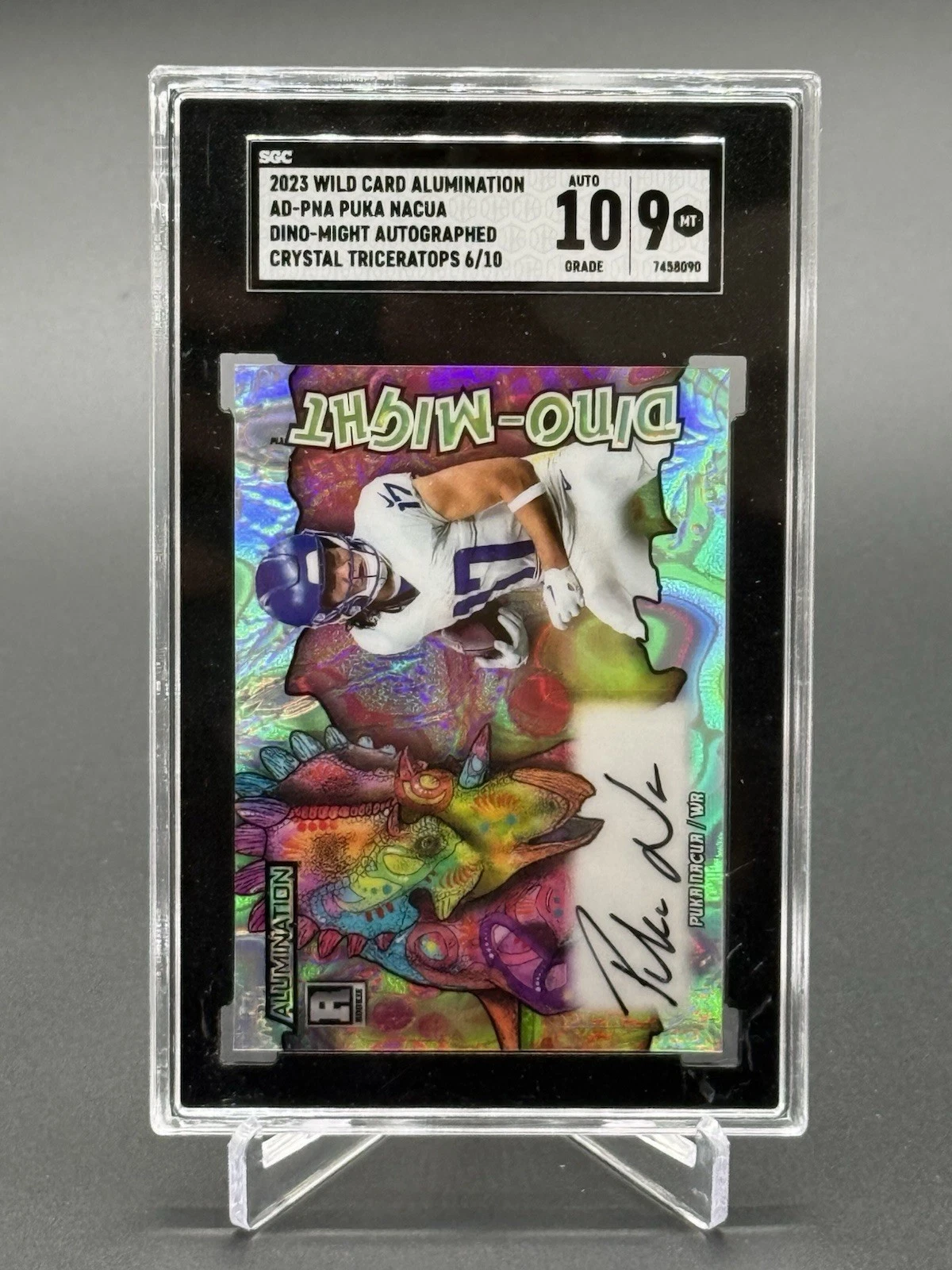 Puka Nacua Wild Card Alumination Rookie Edition Dino-Might Autographs #ADPNA Lava Foil-Triceratops