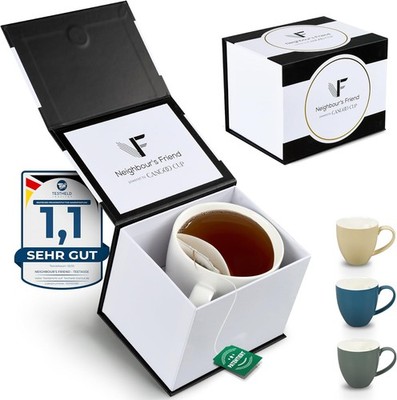 Neighbour's Friend Patentierte Teetasse weiss Geschenk Box I Keramik Tasse groß 
