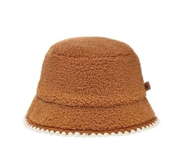 UGG Uggfluff Scalloped Sherpa Bucket Hat Womens L/XLG/TG Chestnut