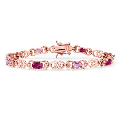 18K Rose Gold Plated Silver Created Ruby and Pink Sapphire and Lab Grown