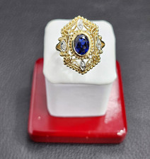 Ladies 14k Yellow Gold Oval Blue Sapphire Cocktail Ring Prong Set Size 7