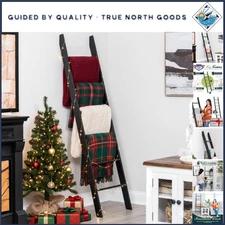 Elegant 68'' Blanket Ladder - 6-Tier Wall Leaning Decorative Rack in Black