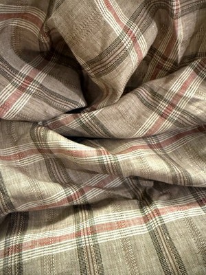100% Flax Linen Fabric Yarn Dyed Dobby Plaid Check Multi Color 58'' Wide