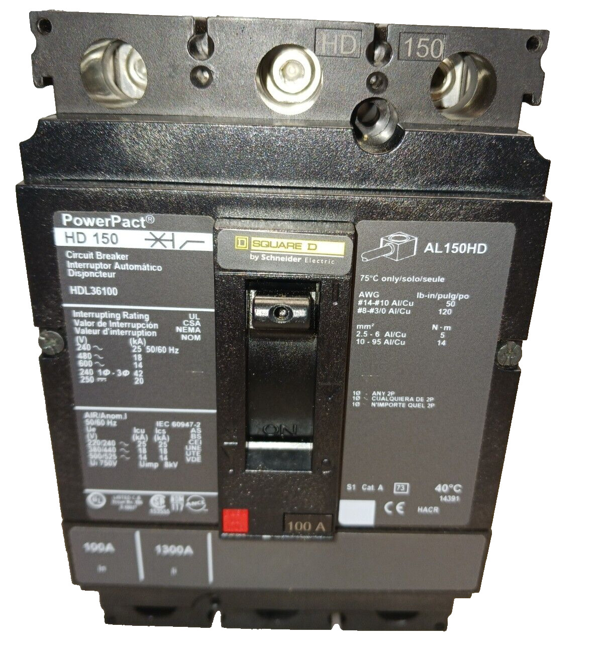 Square D PowerPact 100 Amp Circuit Breaker 600 VAC 3 Pole  HDL36100