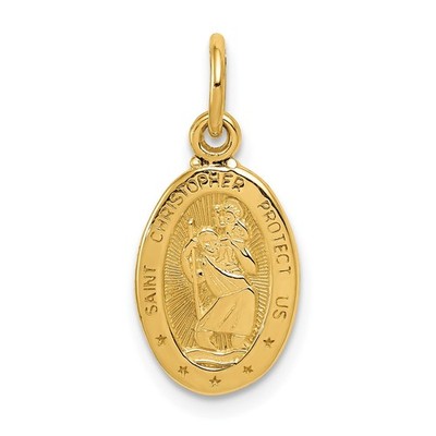 10k Yellow Gold Saint Christopher Medal Oval Shape Charm Pendant L 21mm, W 10mm