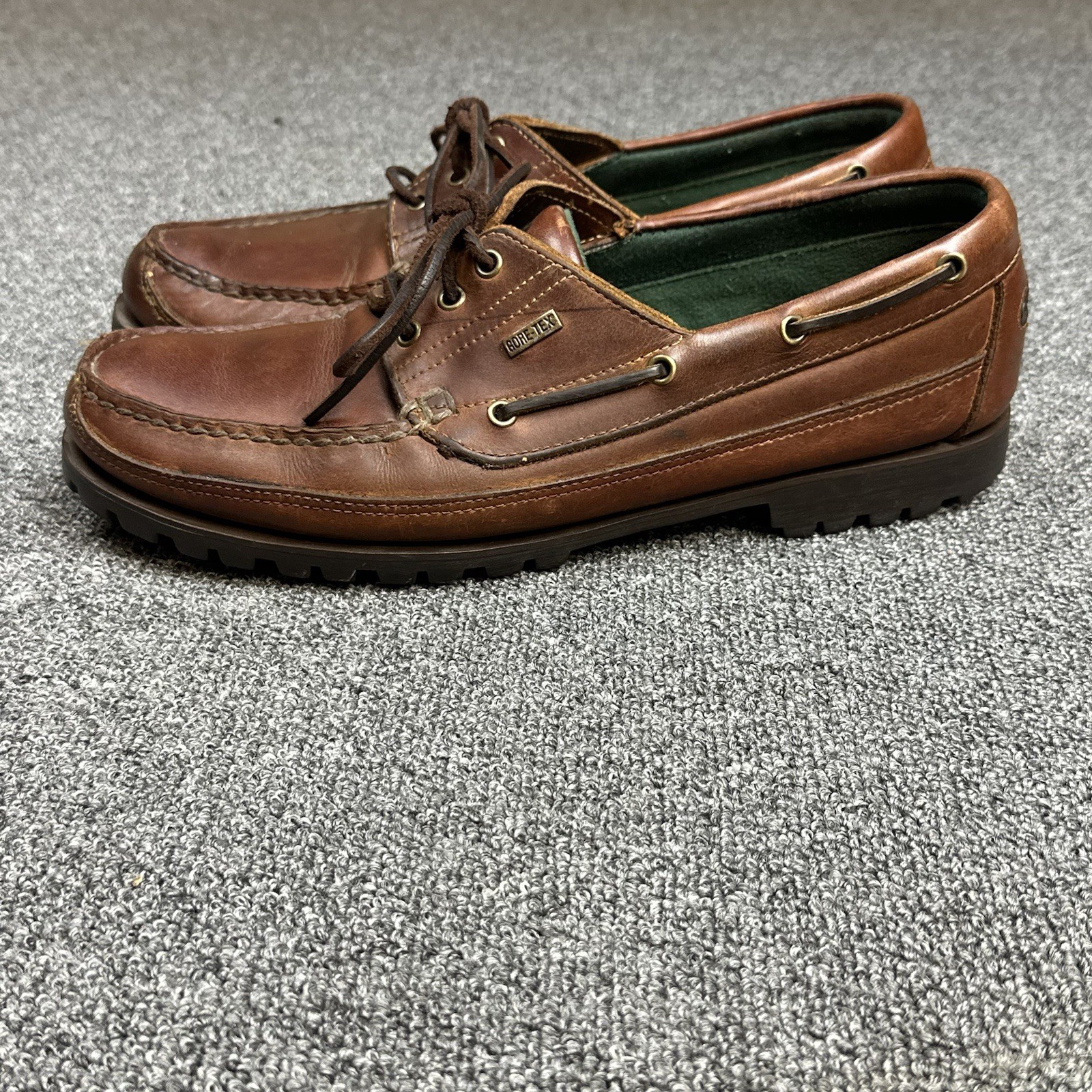 SAOLA HH Scarpe Marrone Pelle Marrone Gore Tex Impermeabile Lug Sole Barca Uomo Taglia 10 W