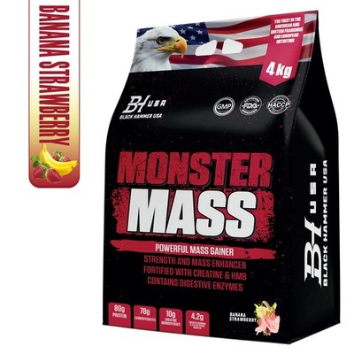 Monster Mass Gainer 4kg Banane Erdbeere Strength & Recovery |Black Hammer USA