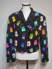 Vtg 80s Women's Just Fabulous Silk Sequin Blazer Jacket Size S Statement Piece