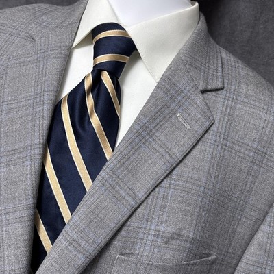 Joseph Feiss Gold Sport Coat 48R Classic Gray Plaid Wool Blazer Jacket Classic