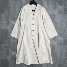 Abrigo Largo ICHI Antigüedades Algodón Lino Pintuck Natural Japón Gran Tamaño F