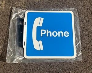 Vintage Public Telephone Pay Phone Booth Two Sided Metal Flange Sign NOS Unused