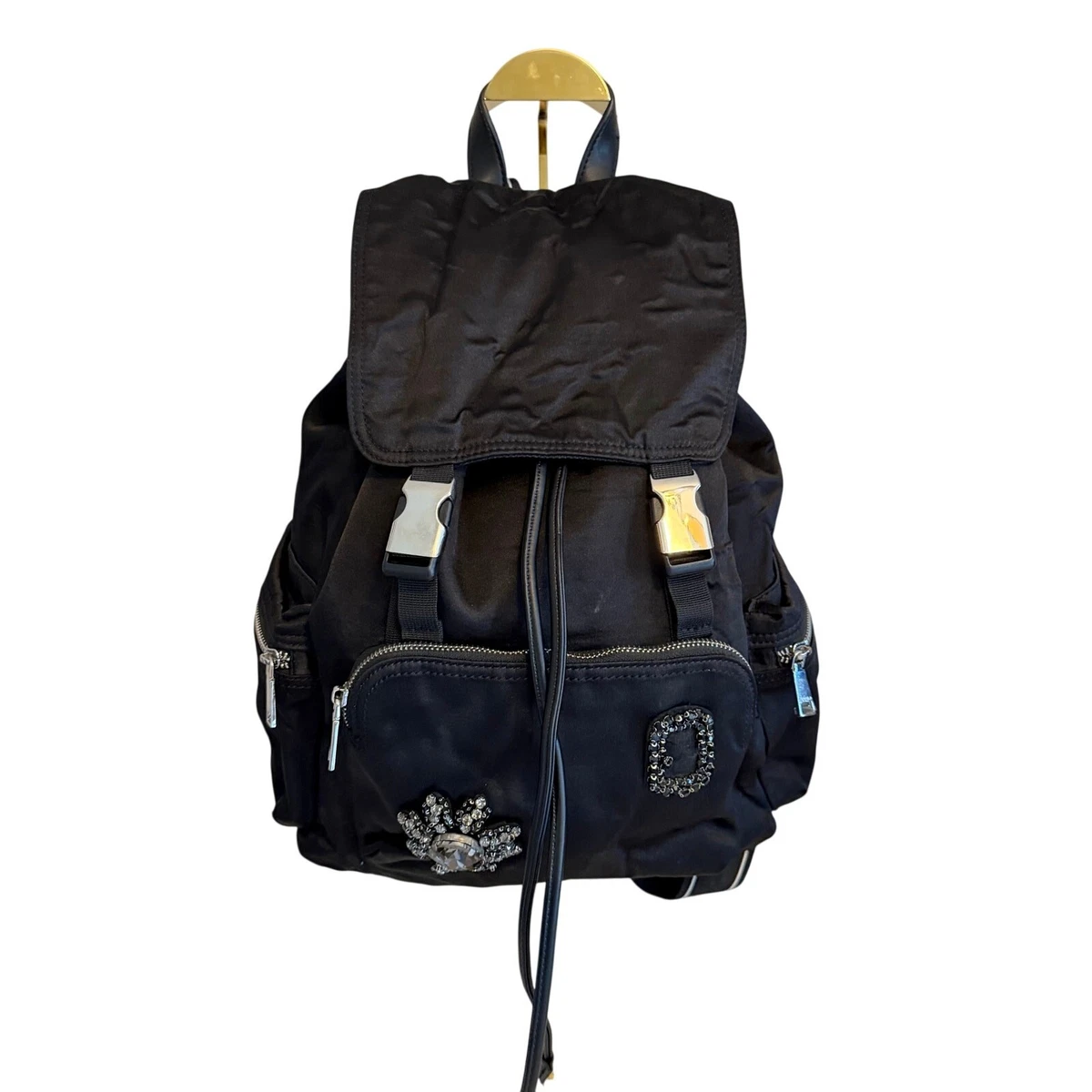Pinko Bag Embellished Backpack Black OS Goth Y2K Utility Travel School Daypack Gothic Studded Faux Leather Rucksack Bag | Ro Rox Boutique  main image 4