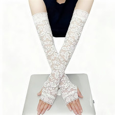 Black White Lace Arm Sleeves Elastic Fit Long Sleeve Sun Protection Comfort