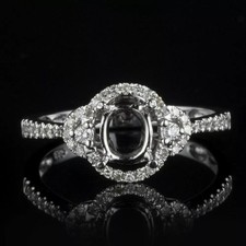 7x5mm Oval Semi Mount Ring 925 Sterling Silver Vintage Halo Women Wedding Ring