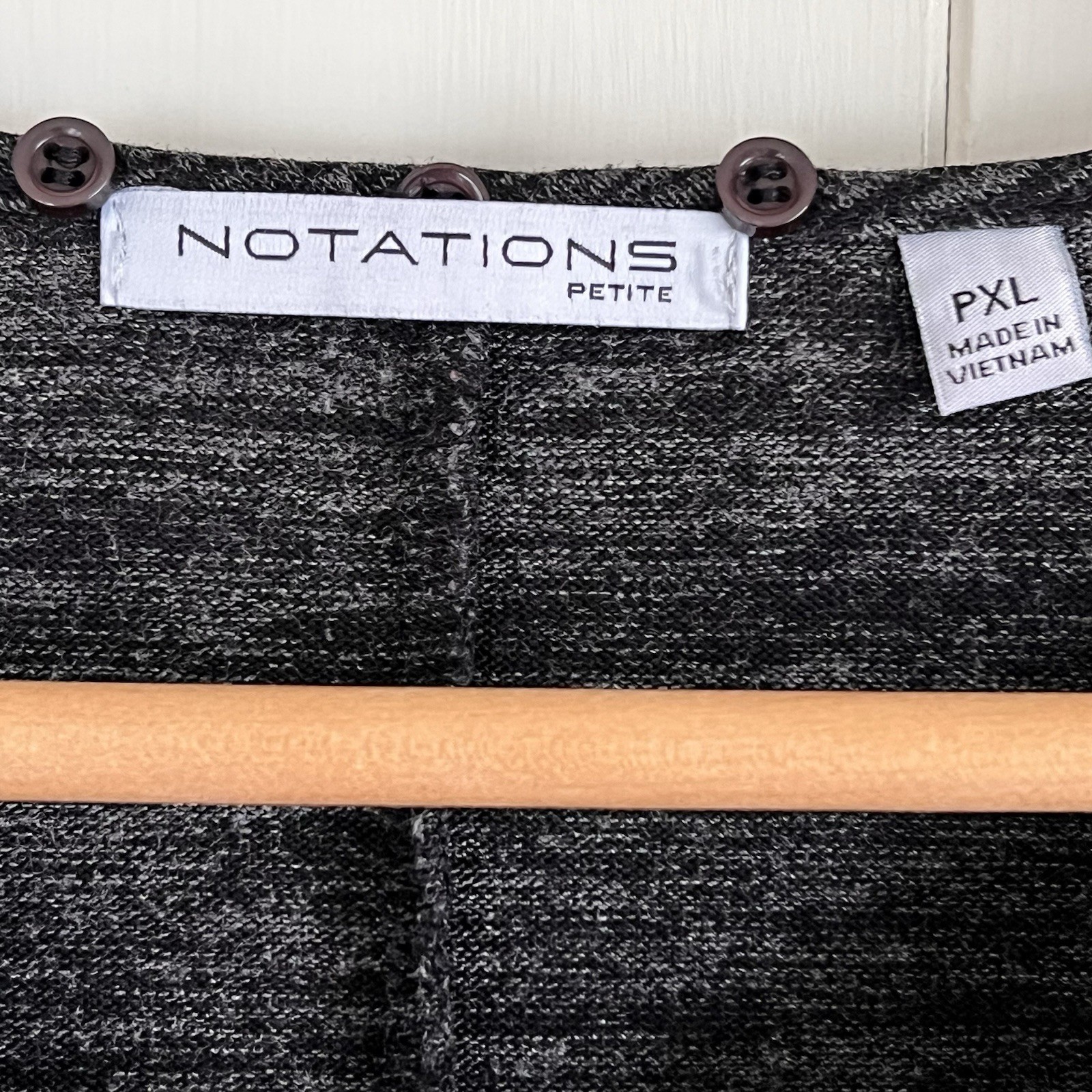 Notations 3/4 Roll-Tab Sleeve Top Black/Grey Heathered Petite XL