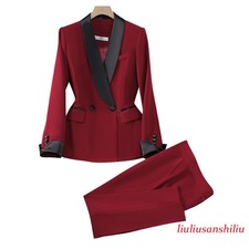 2pcs Suit Women's Dress Blazer Slim Fit Coat Formal Jacket Pants Elegant Retro