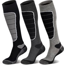 Merino Wool Unisex Knee High Cushioning Ski Snowboard Socks Black Dark Grey