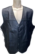 Men’s Leather Biker Vest HWK Motorsports Side Suede Lace Button Front 3X