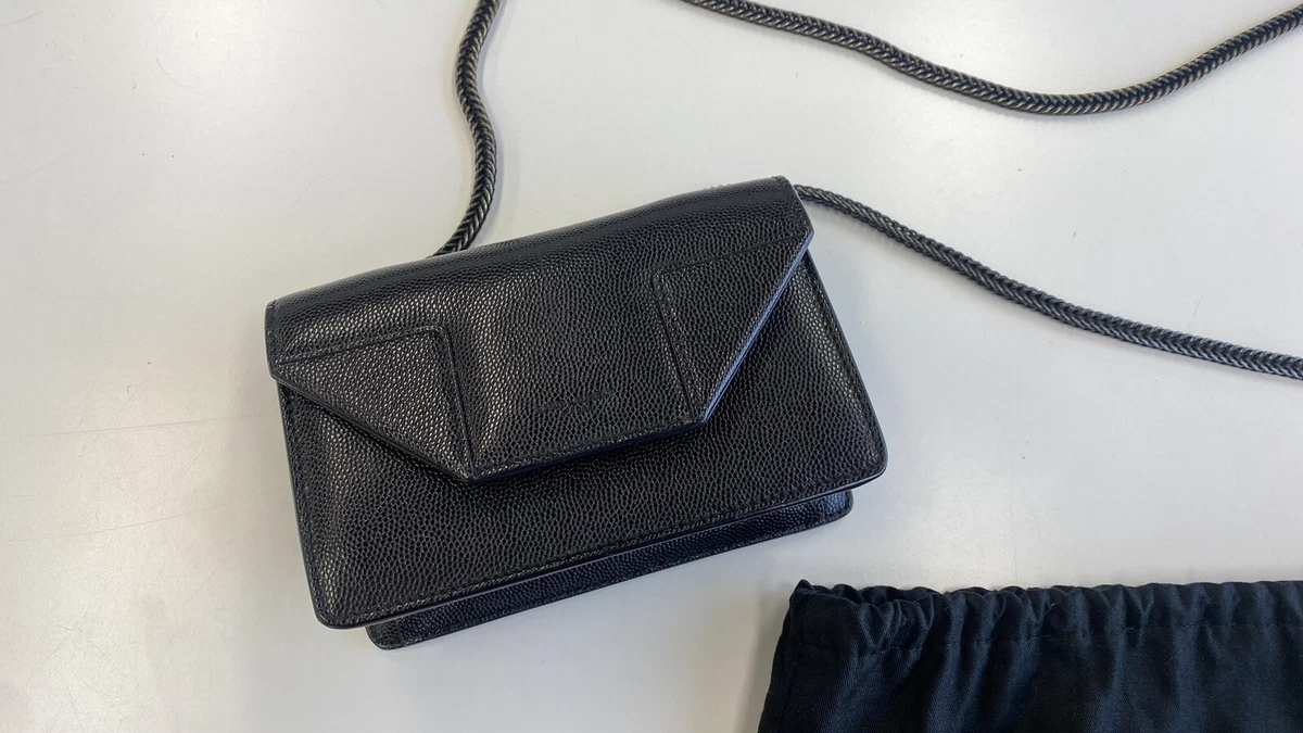 SAINT LAURENT YSL BLACK CAVIAR MINI WALLET ON CHAIN 100 AUTHENTIC UNUSED 1250