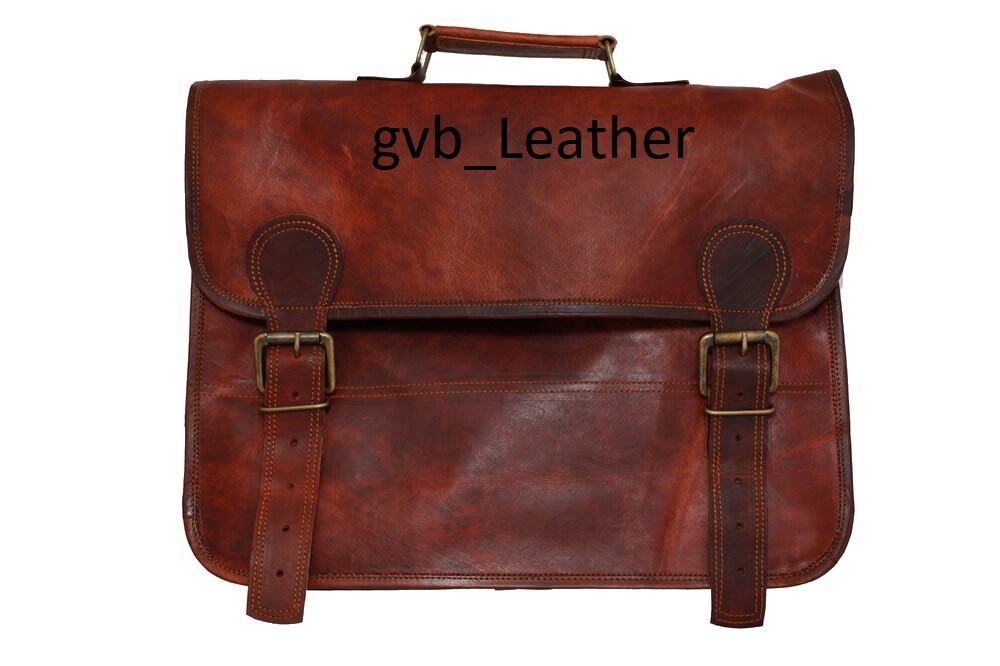 Men's 18" Case Genuine Leather Laptop Business Shoulder Satchel Briefcase Bag