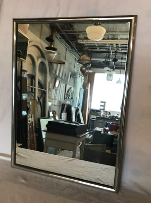 Antique Vintage Nickel over Brass Framed 18x24 Vanity Mirror Old 821-25B