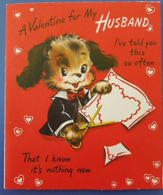 VINTAGE HALLMARK HUSBAND VALENTINE DAY CARD PUPPY ACCORDION HEART 6 X 5 ...