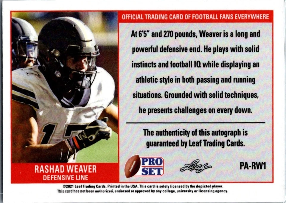 2021 Leaf Pro Set Metal 1989 Auto RC #'d 7/7 Light Blue Wave Rashad Weaver - Image 2 of 2