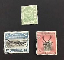 NORTH BORNEO  1887-1897  F-VF MH Sc#42, Sc#65, Sc#80, SCV $100.    (W2)
