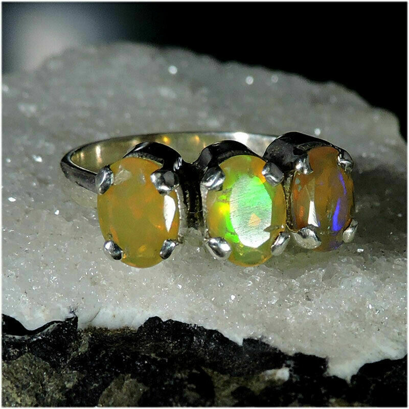 925 Sterling Silver Ethiopian Opal Prong Set Ring Fine Silver