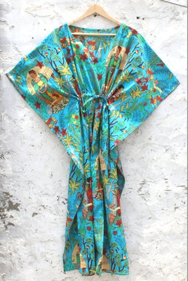 Kaftan For Woman Farida Kahlo Print Long Gown Cotton Cover Up Nightwear Kaftan