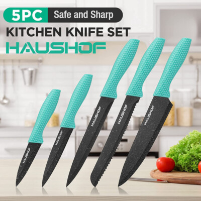 HAUSHOF 5PIECE Kitchen Knife Set Knife Sets Block Premium Steel Knives Set Green