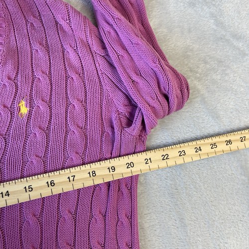 Maglione donna Ralph Lauren maglia cavo scollo a V cotone rosa taglia M/L - Foto 9 di 11
