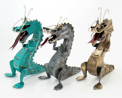 Dragón Acero Metal Independiente Ornamento 21CM X 15CM Oro Plata