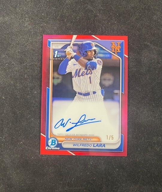 2024 BOWMAN CHROME Wilfredo Lara METS AUTOGRAPH AUTO RED REFRACTOR 1ST RC 1/5