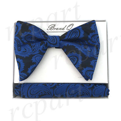 New Men/'s Pre-tied Bow tie /& hankie set navy bronze plaids /& checkers formal