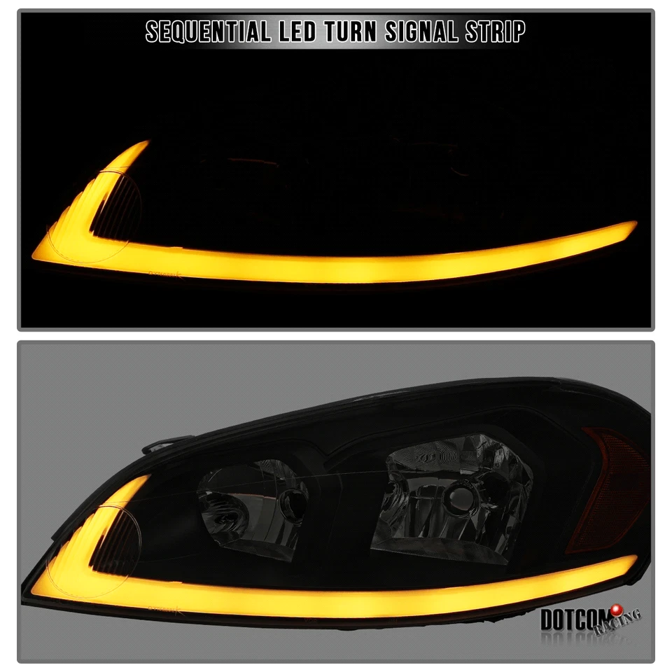 Fit 2006-2013 Chevy Impala Headlights Lamps LED Sequential Signal Black Smoke Foto 3 de 4