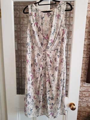 Monsoon Dress Sleeveless Midi Shift Butterfly Print Pin Tuck Detail Chiffon  *NEW UK