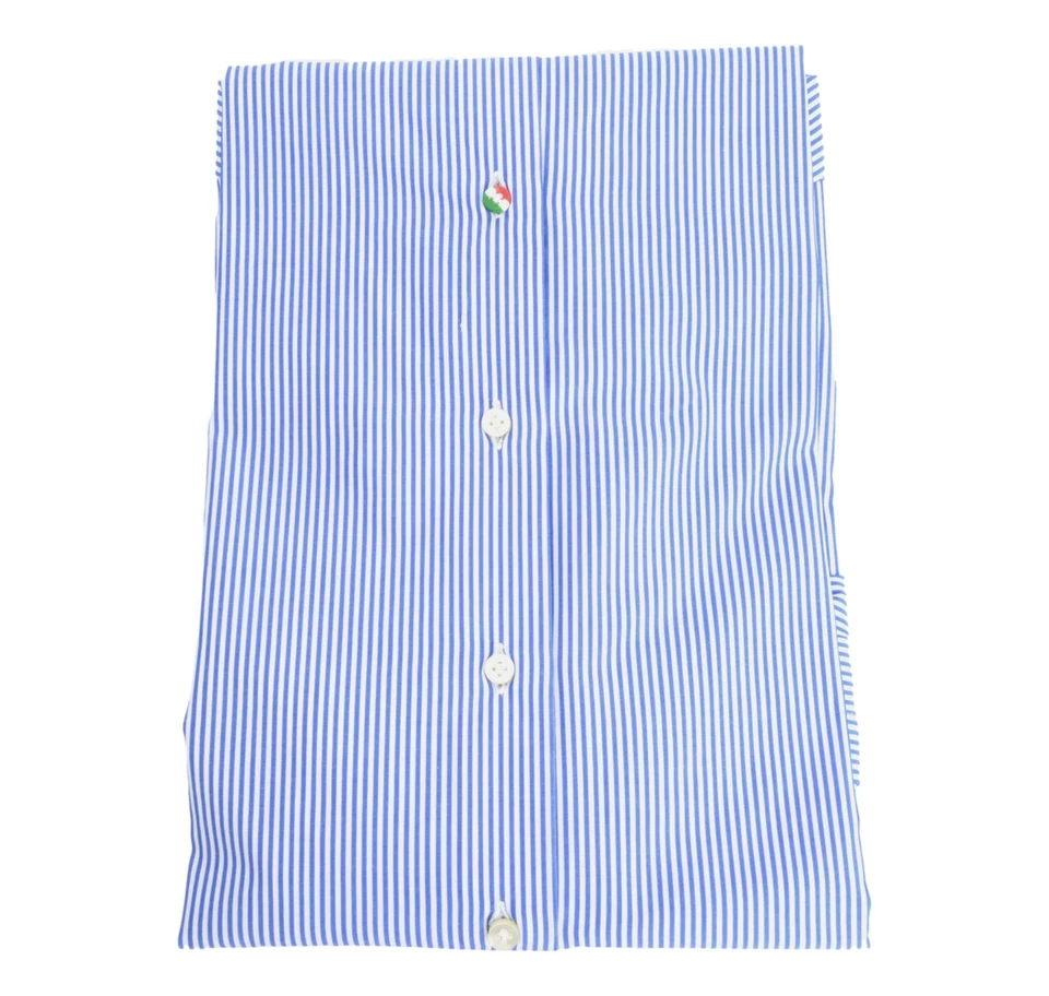 Мужская рубашка Aldo Bugatti стандартного покроя из чистого хлопка на пуговицах в синюю полоску - Изображение 3 из 3