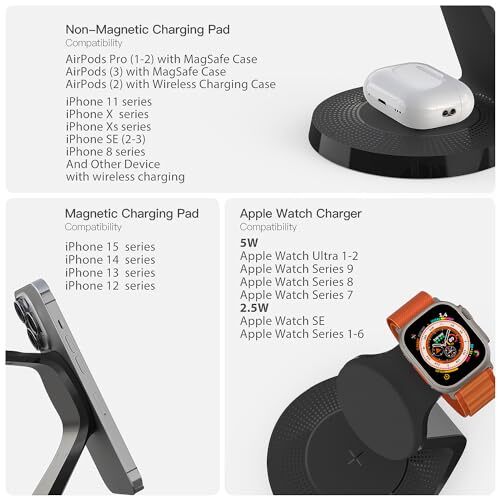 3 in 1 Charging Station for Apple Devices,Mag-Safe Charger Stand Fast Black - Picture 6 of 7