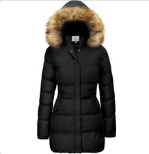 Women's Winter Coat Puffer Jacket, Warm Waterproof Jacket With Hood Black