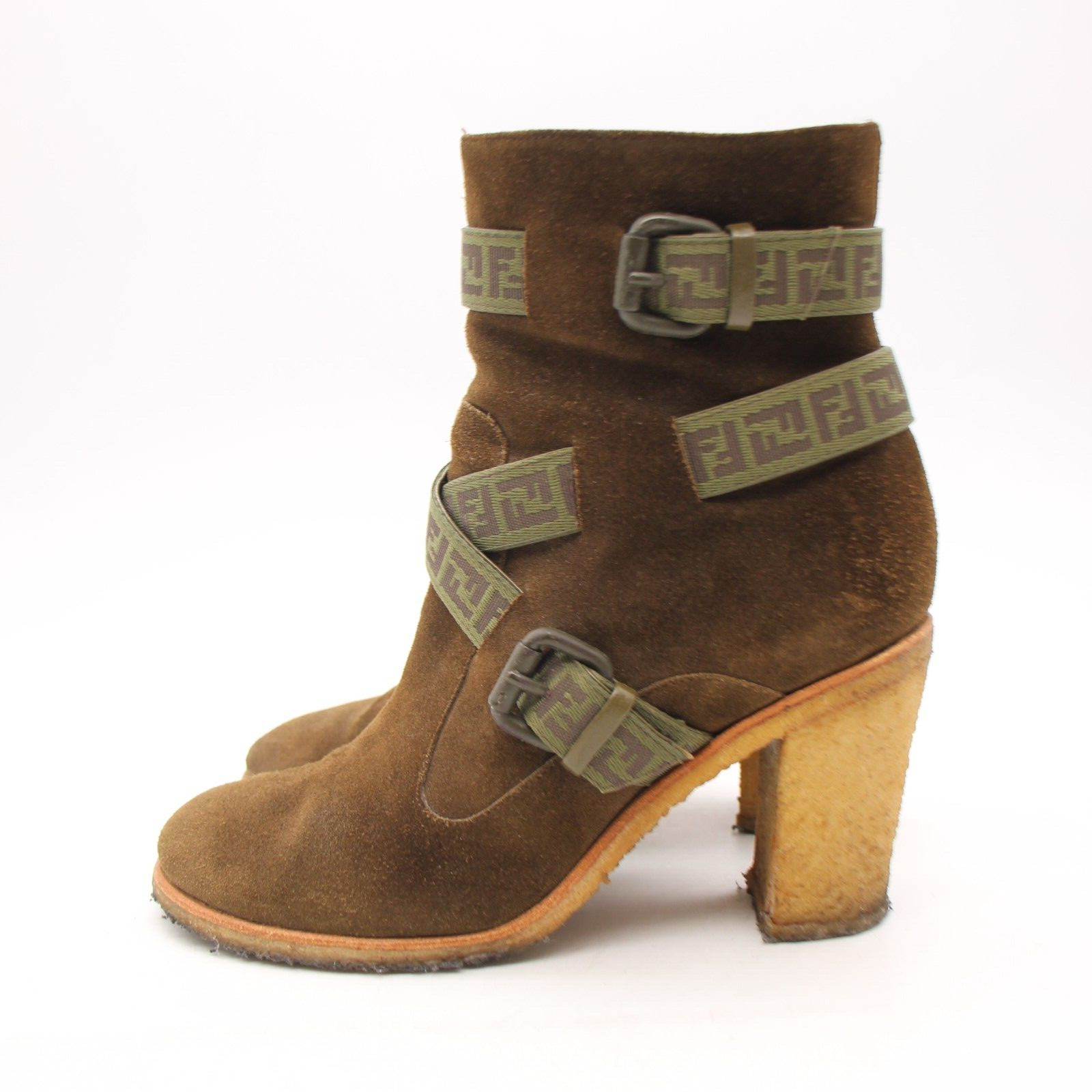 SAOLA Stivali Fendi tacco verde oliva scamosciati donna taglia EU 38 suola crepe