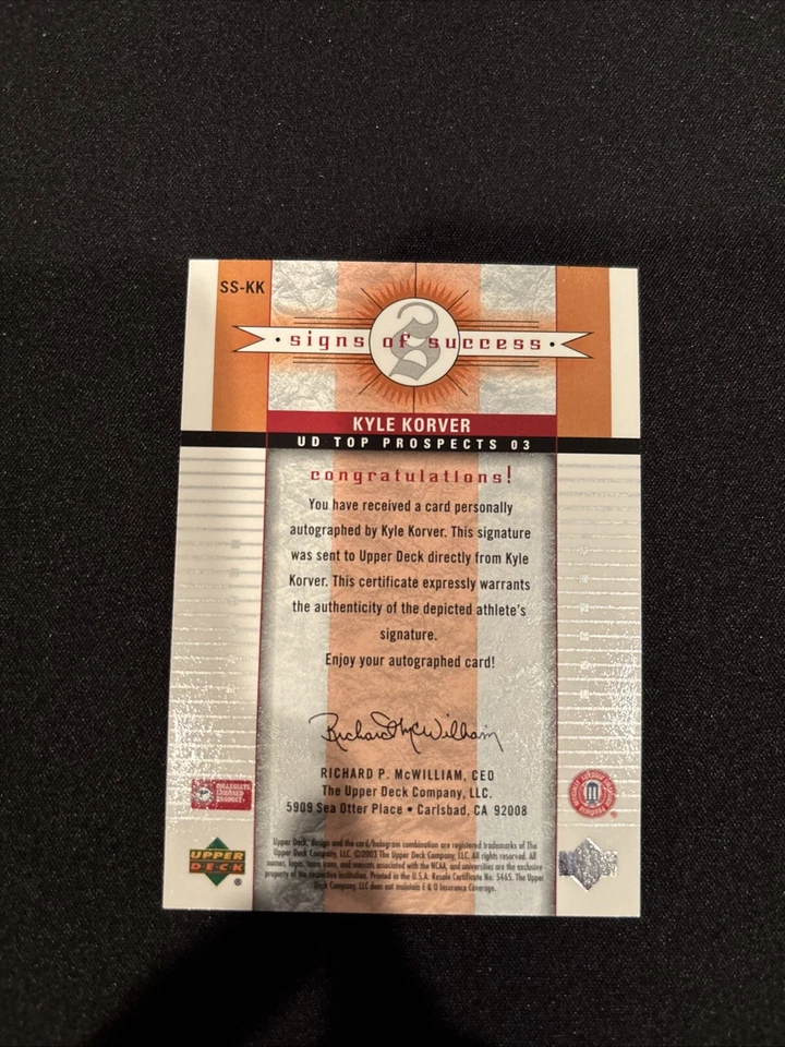 Kyle Korver 2003 Upper Deck Signs of Success Auto #SS-KK Creighton Blue Jays - Image 2 of 2