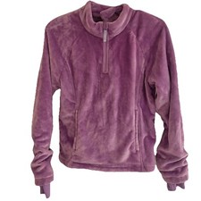 Fleece Faux Fur Zip Mock Neck Full Button Up Back Purple Sweatshirt XL 14/16