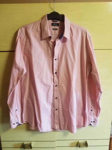 Neu Jeff Banks 24:7 L 16" weiß & rosa Struktur Muster Langarm formelles Shirt